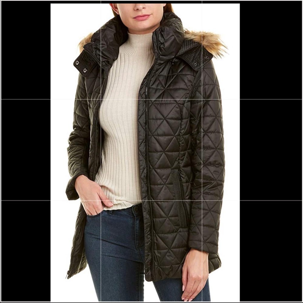 Marc New York 🍎 Black Quilted coat w/Faux Hood